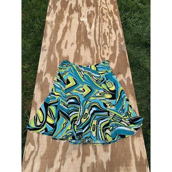 S.L.B abstract women's skirt XL Retro Blue Green‎ Swirl Summer - Picture 2 of 7